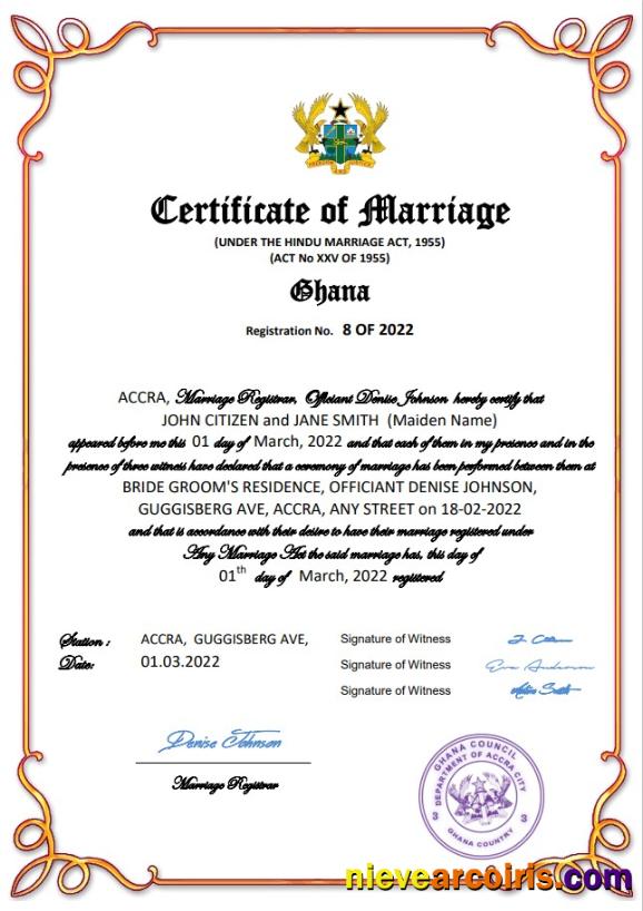 Ghana marriage certificate